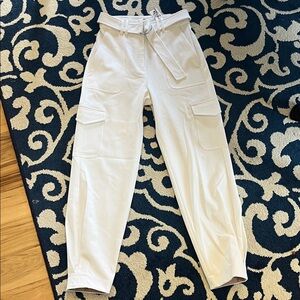 Express White Belted Dress Pants Cargo New Ankle Super High Rise